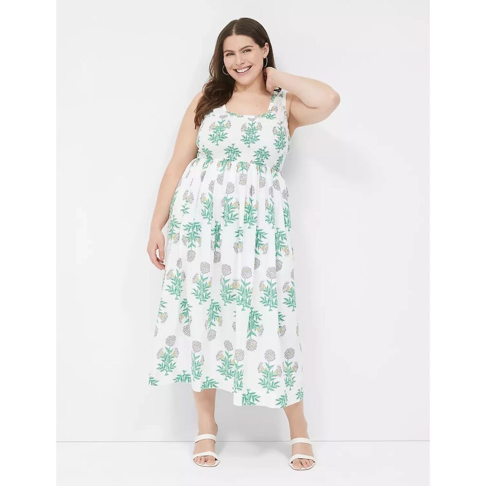 NWOT Lane Bryant Smocked-Bodice Midi Dress, Multi Floral, Size 22/24